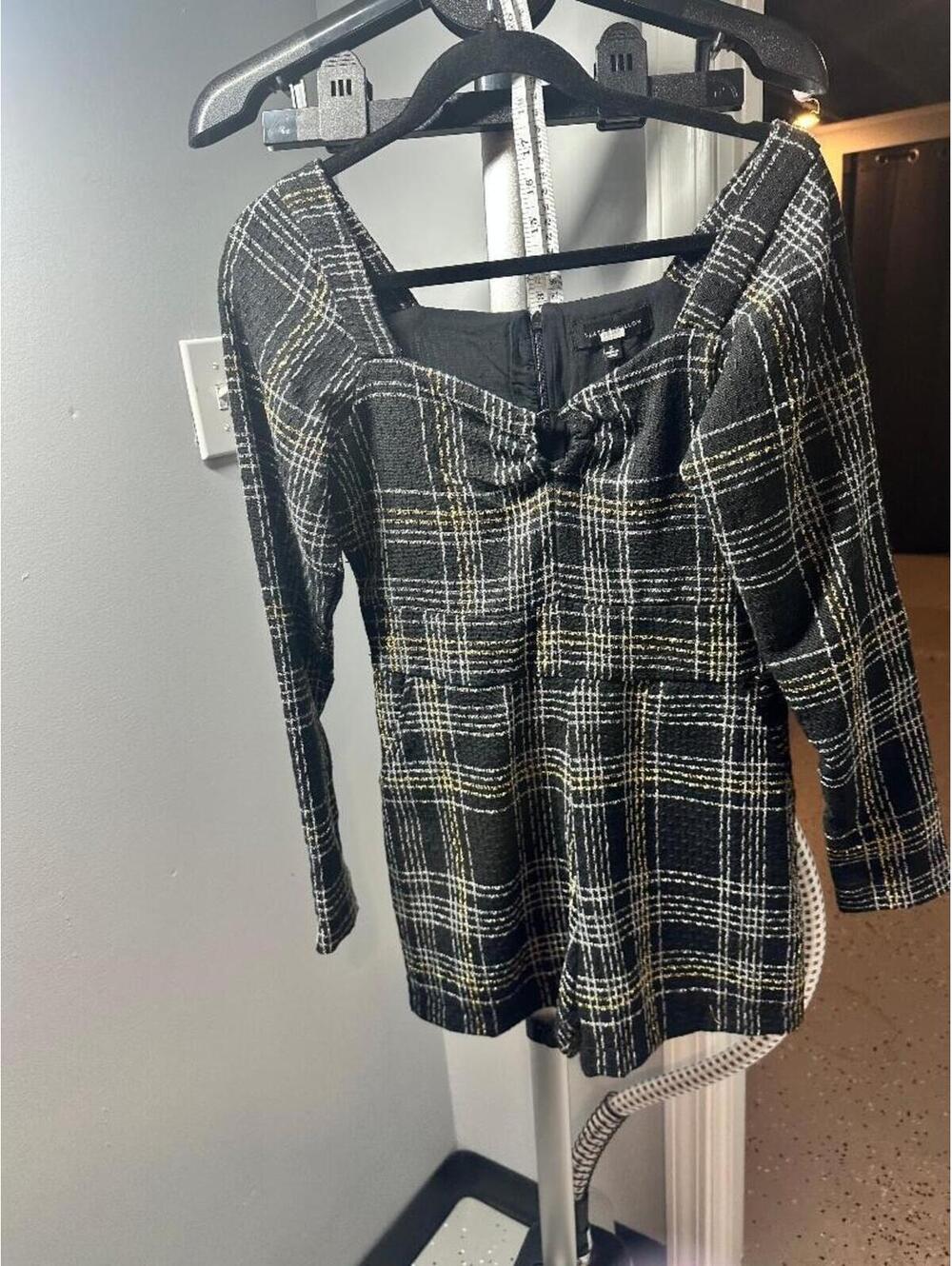 Slate & Willow Plaid Blazer & Romper Set Size S Black Gold Tweed 2 Piece Suit Ch - Picture 3 of 6